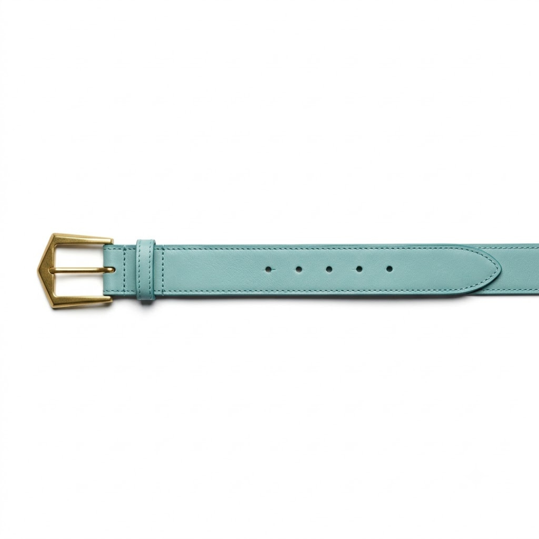 Premium Cyan Leather Belt – Rolled View | Maison Valor